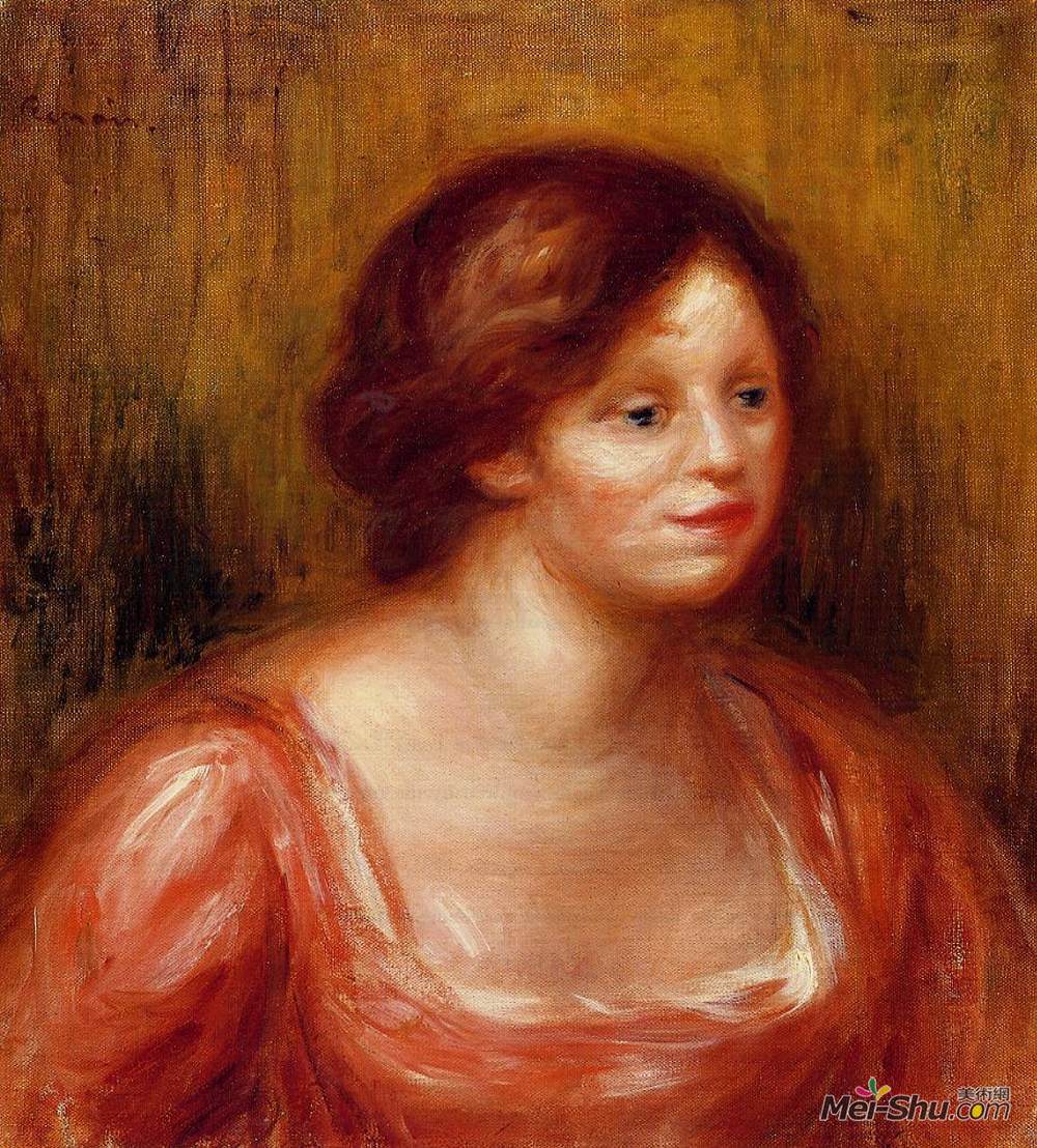 皮耶尔·奥古斯特·雷诺阿(Pierre-Auguste Renoir)高清作品《穿着红色上衣的女人半身像》