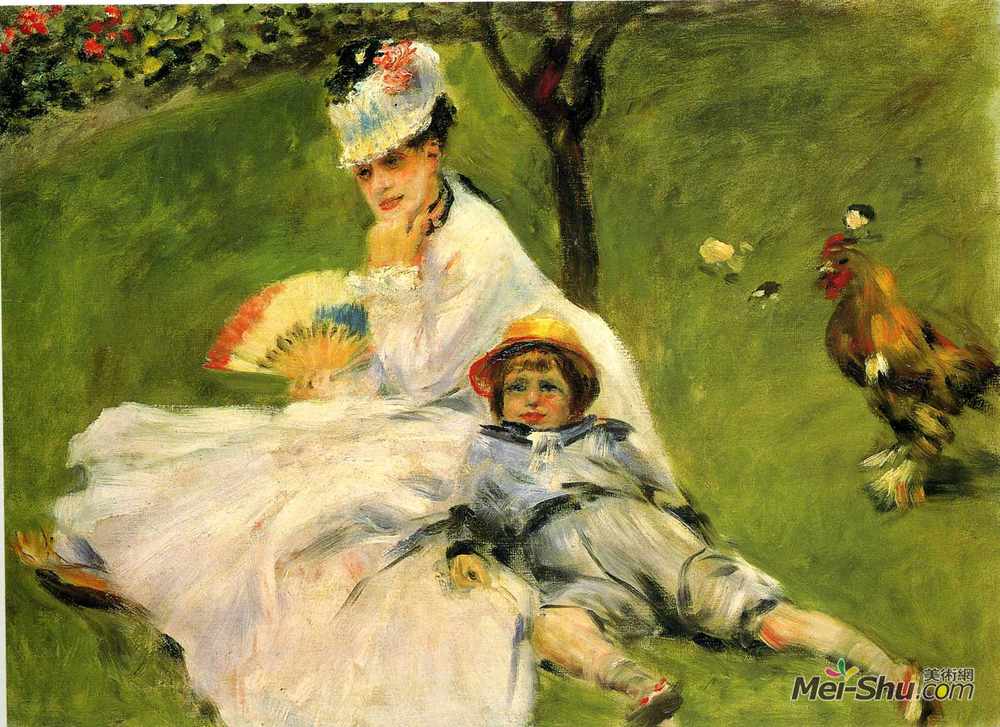 皮耶尔·奥古斯特·雷诺阿(Pierre-Auguste Renoir)高清作品《Camille Monet and Her Son Jean in the Garden at Argenteuil》