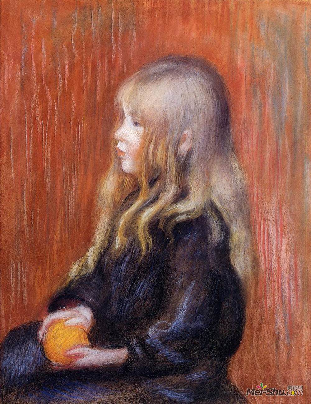 皮耶尔·奥古斯特·雷诺阿(Pierre-Auguste Renoir)高清作品《可可持有橙色》
