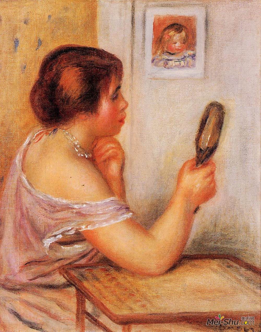 皮耶尔·奥古斯特·雷诺阿(Pierre-Auguste Renoir)高清作品《加布里埃举着一面椰子肖像的镜子》