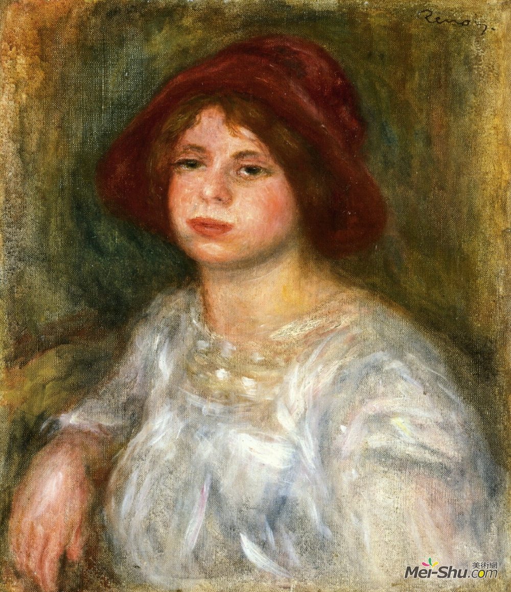 pierre-auguste renoir皮耶尔·奥古斯特·雷诺阿油画2103《戴着红