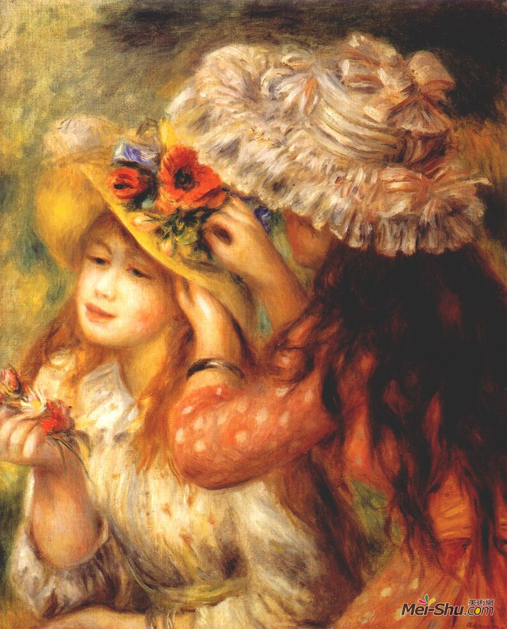 皮耶尔·奥古斯特·雷诺阿(Pierre-Auguste Renoir)高清作品《女孩们戴帽子》