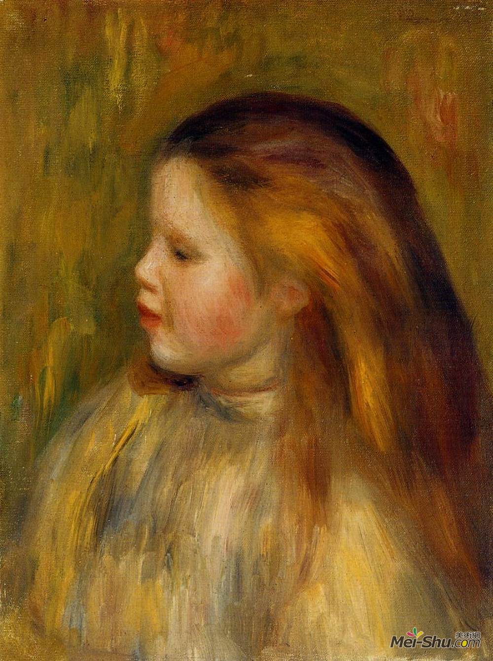 皮耶尔·奥古斯特·雷诺阿(Pierre-Auguste Renoir)高清作品《一个身材矮小的女孩的头》