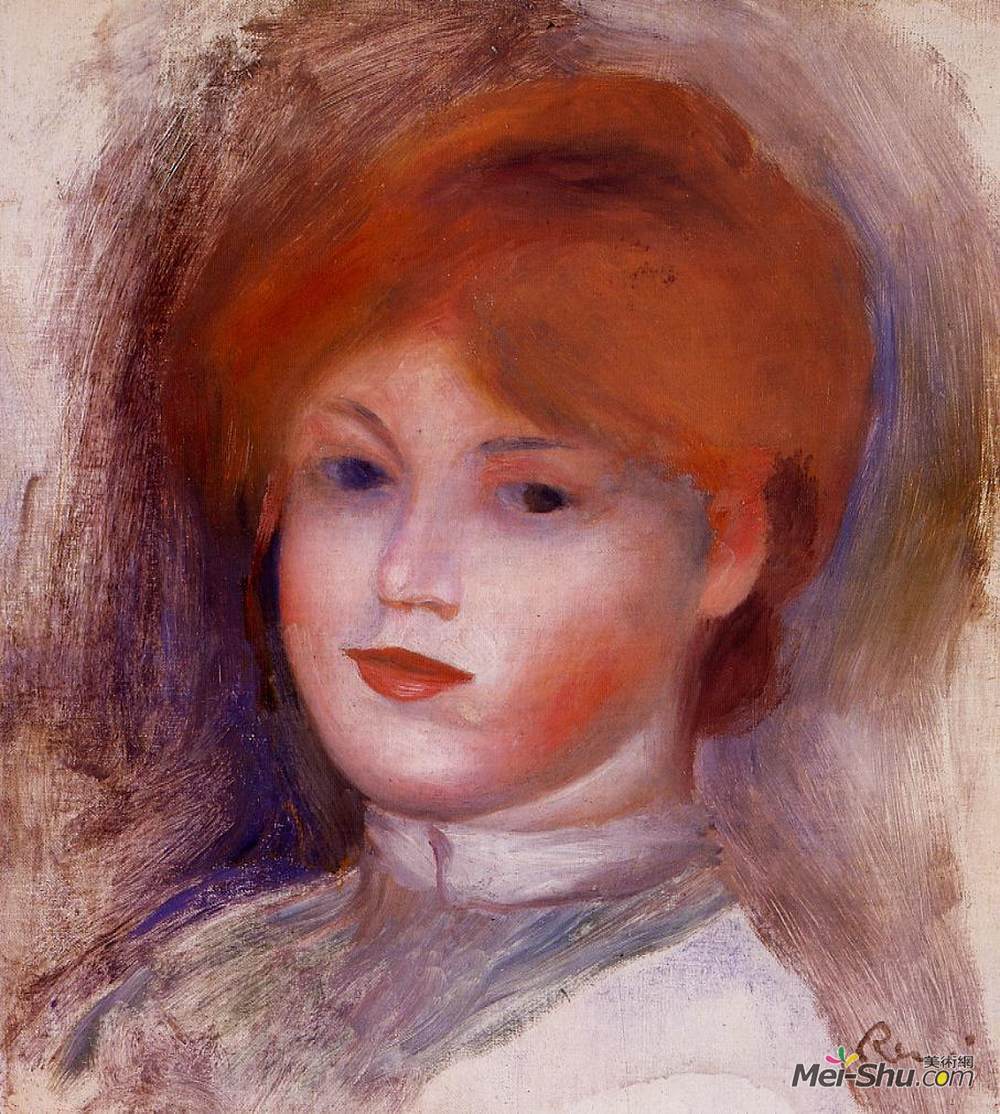 皮耶尔·奥古斯特·雷诺阿(Pierre-Auguste Renoir)高清作品《一个年轻女人的头》
