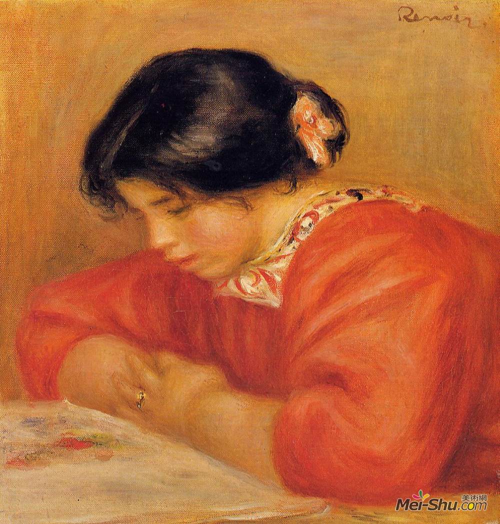 皮耶尔·奥古斯特·雷诺阿(Pierre-Auguste Renoir)高清作品《Leontine Reading》