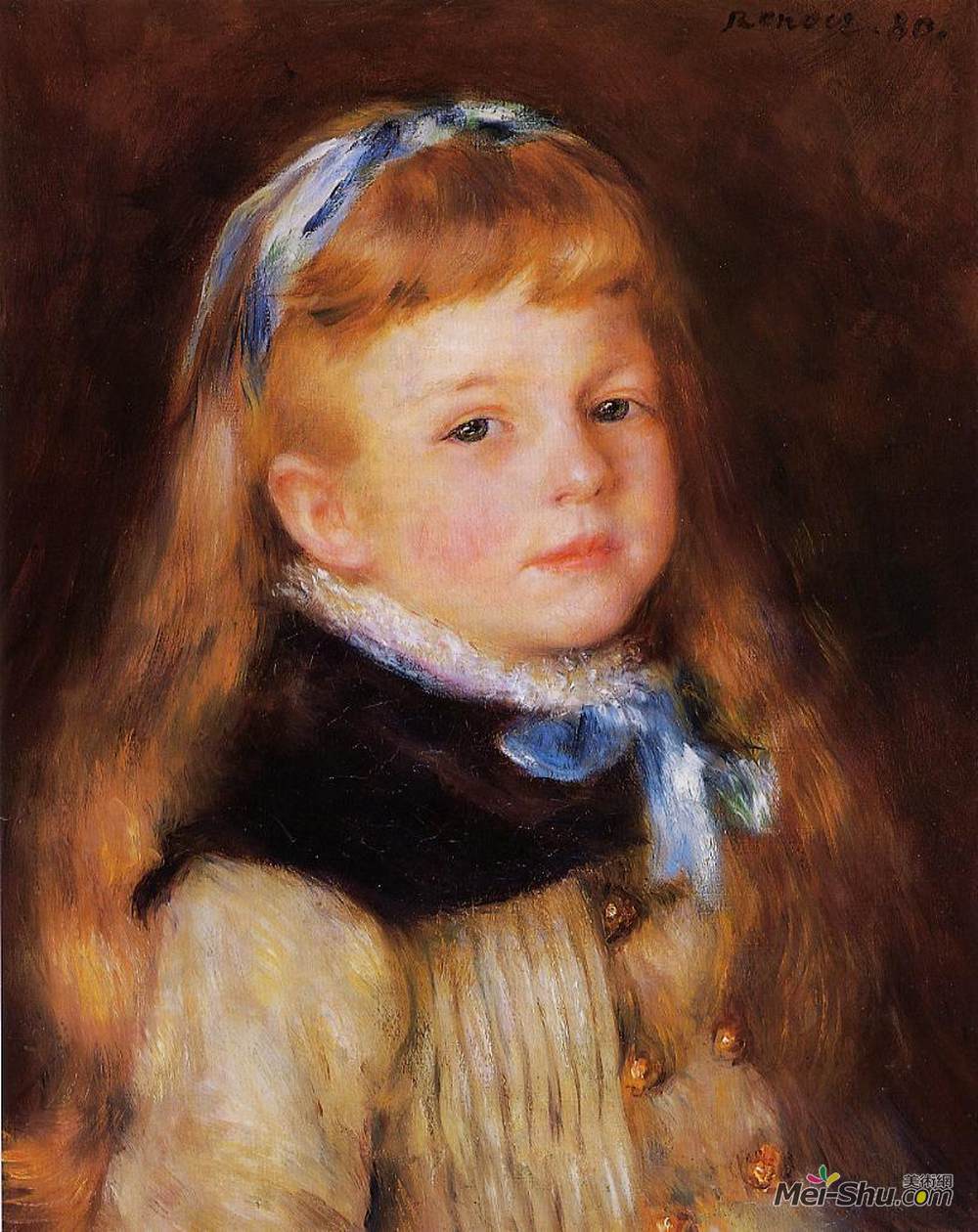 皮耶尔·奥古斯特·雷诺阿(Pierre-Auguste Renoir)高清作品《Mademoiselle Grimprel in a Blue Ribbon》