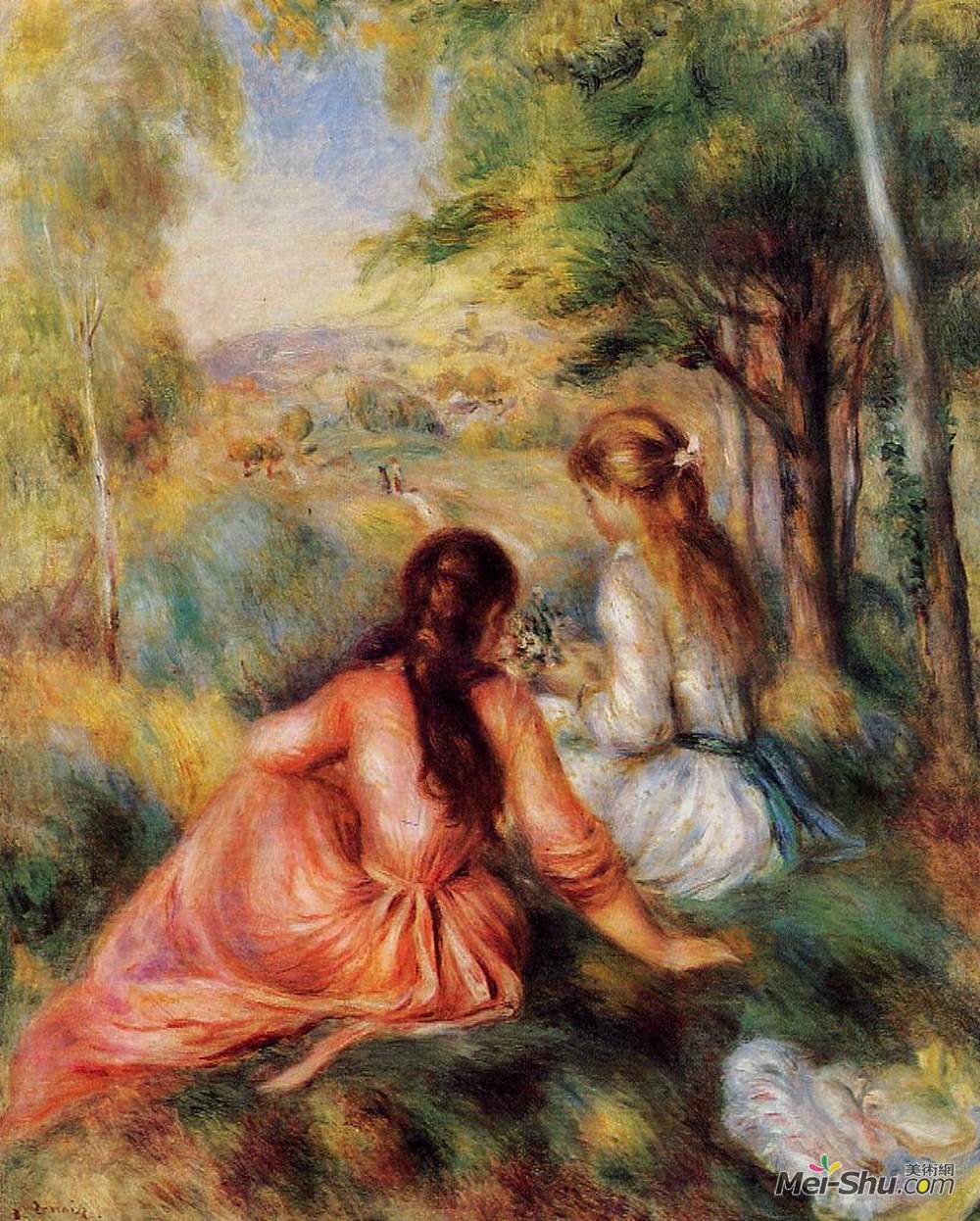 皮耶尔·奥古斯特·雷诺阿(Pierre-Auguste Renoir)高清作品《采摘鲜花（在现场）》