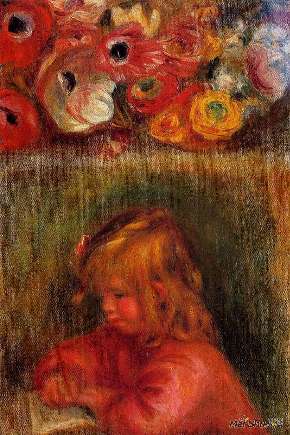 皮耶尔·奥古斯特·雷诺阿(Pierre-Auguste Renoir)高清作品《可可和鲜花的肖像》