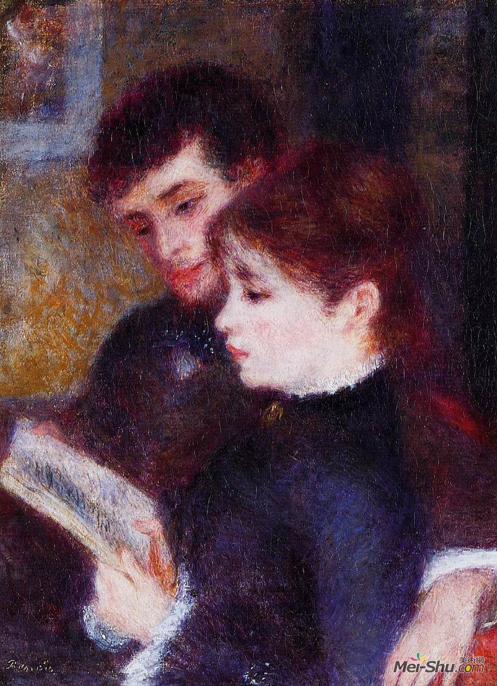 皮耶尔·奥古斯特·雷诺阿(Pierre-Auguste Renoir)高清作品《Reading Couple (Edmond Renoir and Marguerite Legrand)》