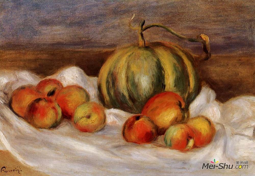 皮耶尔·奥古斯特·雷诺阿(Pierre-Auguste Renoir)高清作品《Still Life with Cantalope and Peaches》