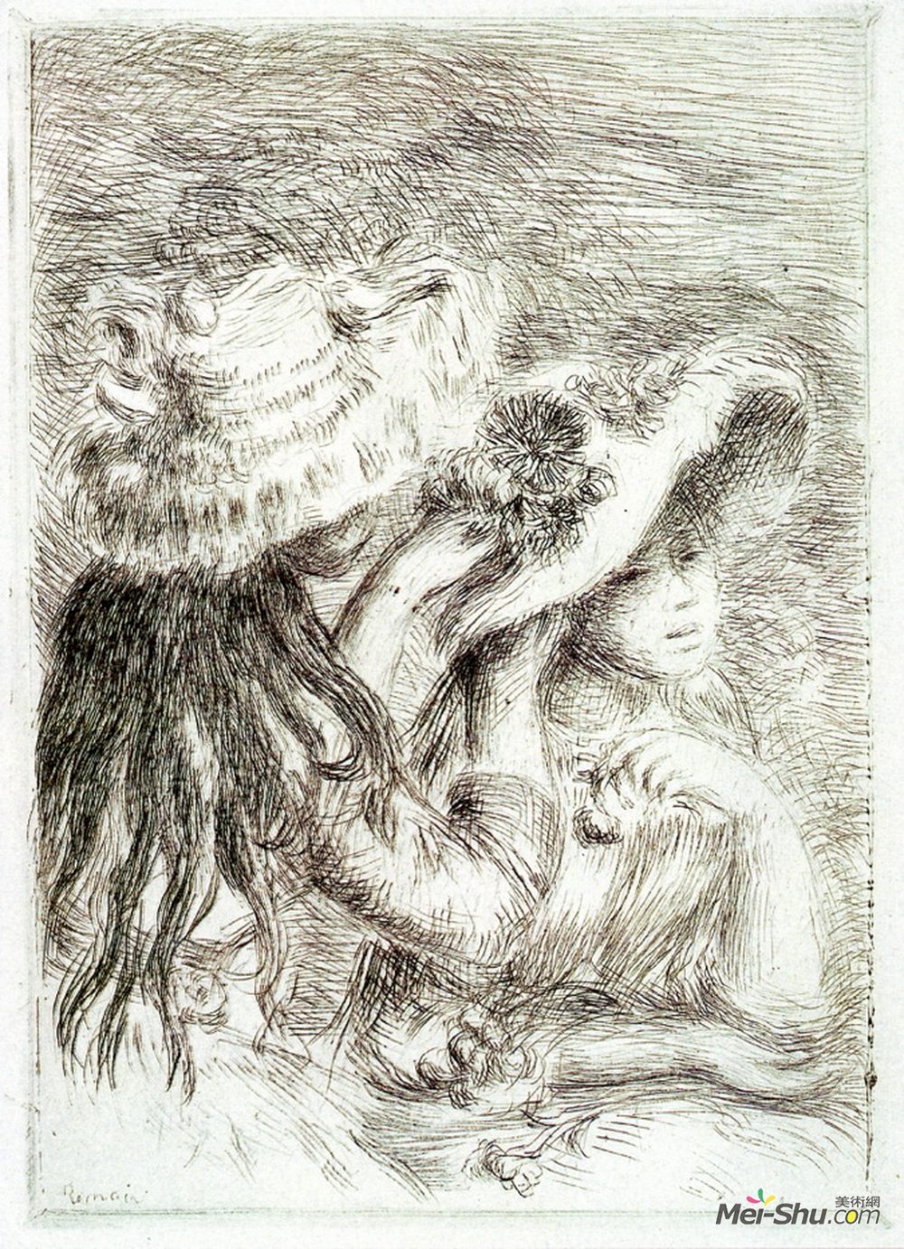 皮耶尔·奥古斯特·雷诺阿(Pierre-Auguste Renoir)高清作品《帽子被钉住了》