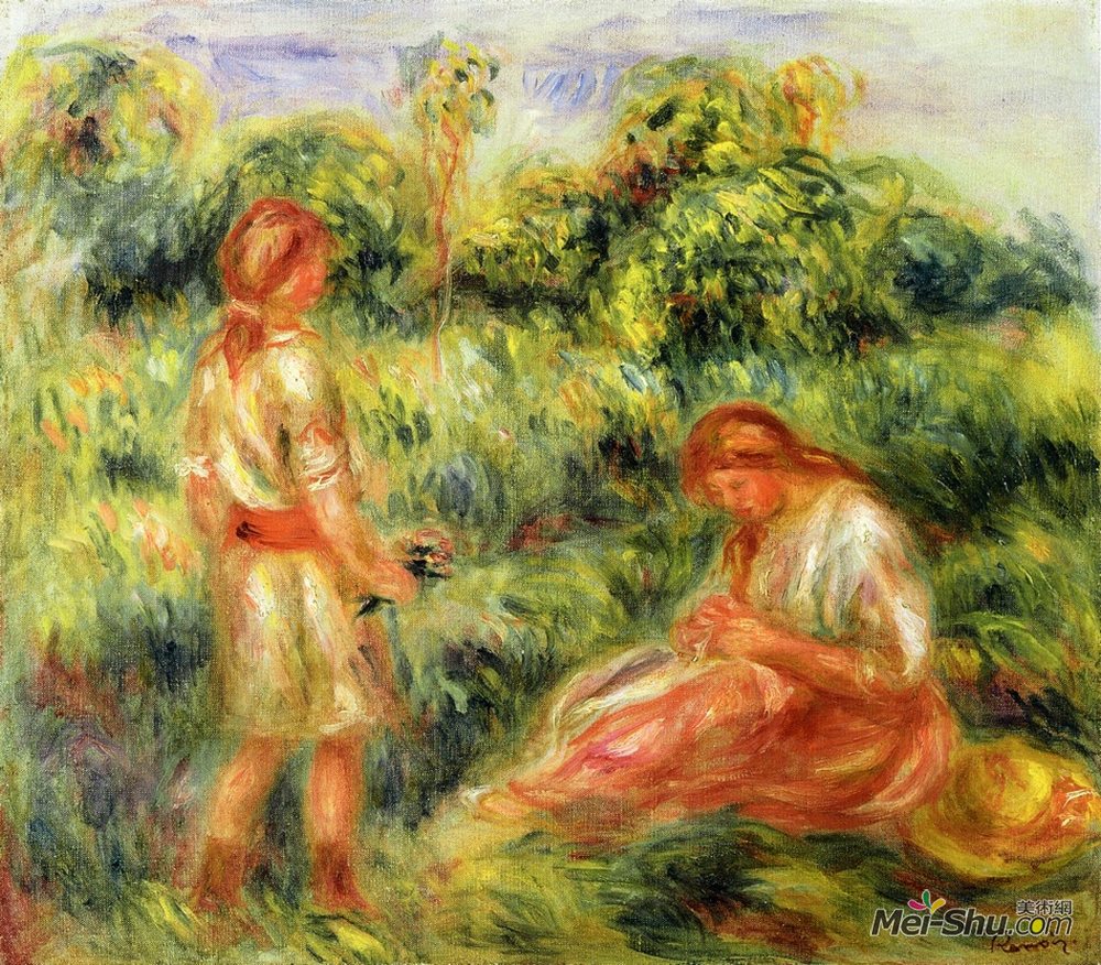 皮耶尔·奥古斯特·雷诺阿(Pierre-Auguste Renoir)高清作品《风景中的两个年轻女人》