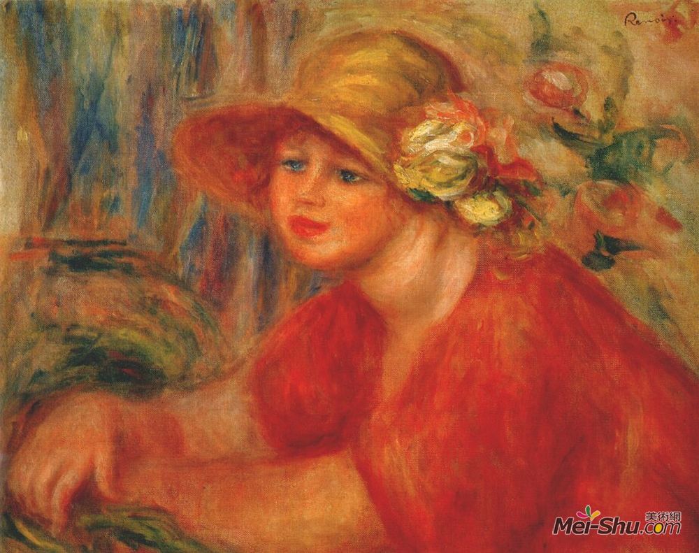 皮耶尔·奥古斯特·雷诺阿(Pierre-Auguste Renoir)高清作品《戴帽子的女人》