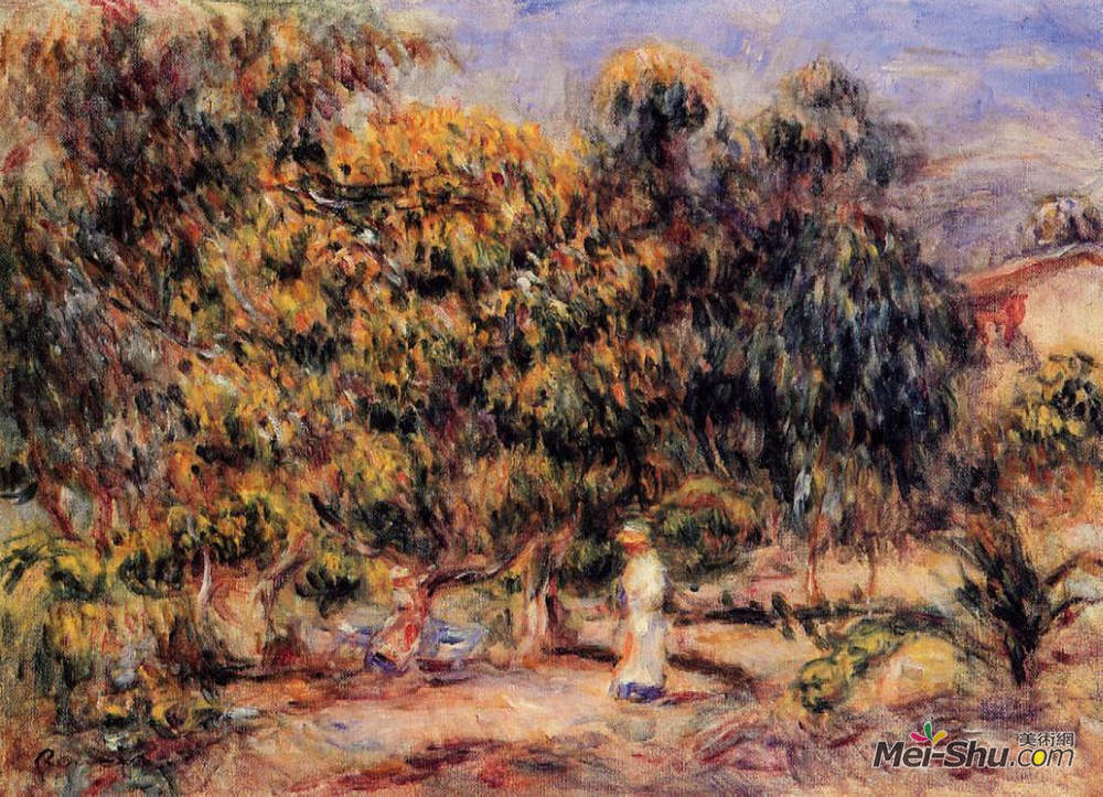 皮耶尔·奥古斯特·雷诺阿(Pierre-Auguste Renoir)高清作品《Woman in White in the Garden at Colettes》