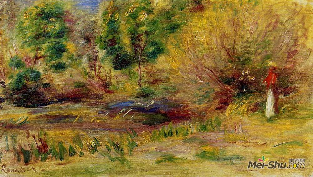 皮耶尔·奥古斯特·雷诺阿(Pierre-Auguste Renoir)高清作品《在风景中戴帽子的女人》