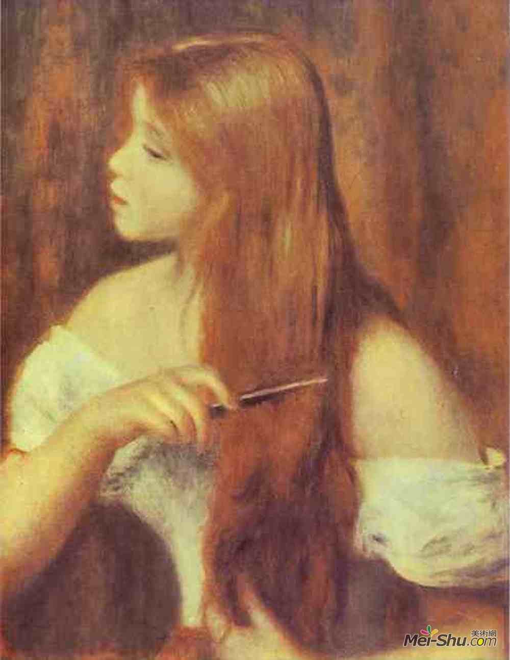 皮耶尔·奥古斯特·雷诺阿(Pierre-Auguste Renoir)高清作品《少女梳理头发》