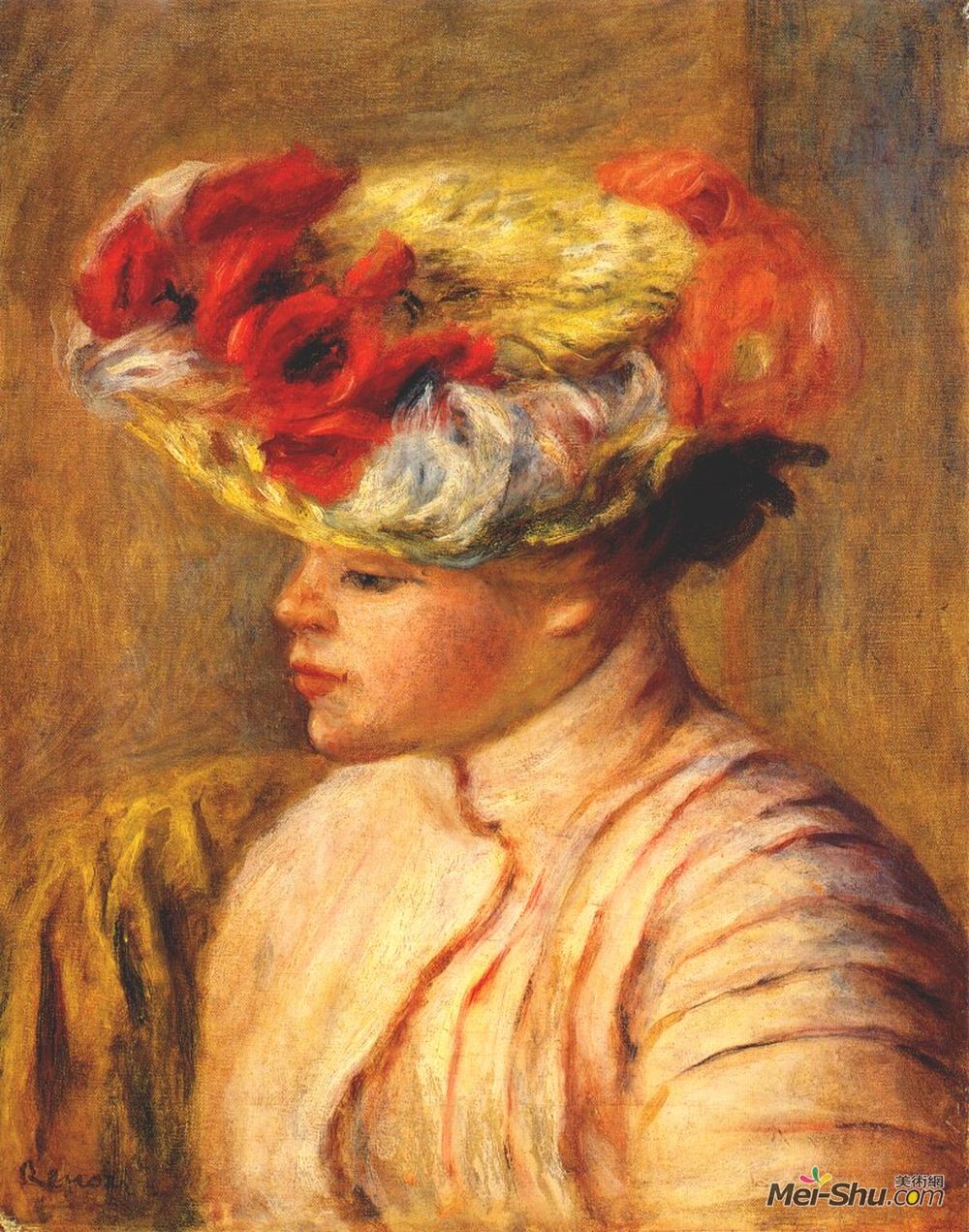 皮耶尔·奥古斯特·雷诺阿(Pierre-Auguste Renoir)高清作品《戴花冠的年轻女子》