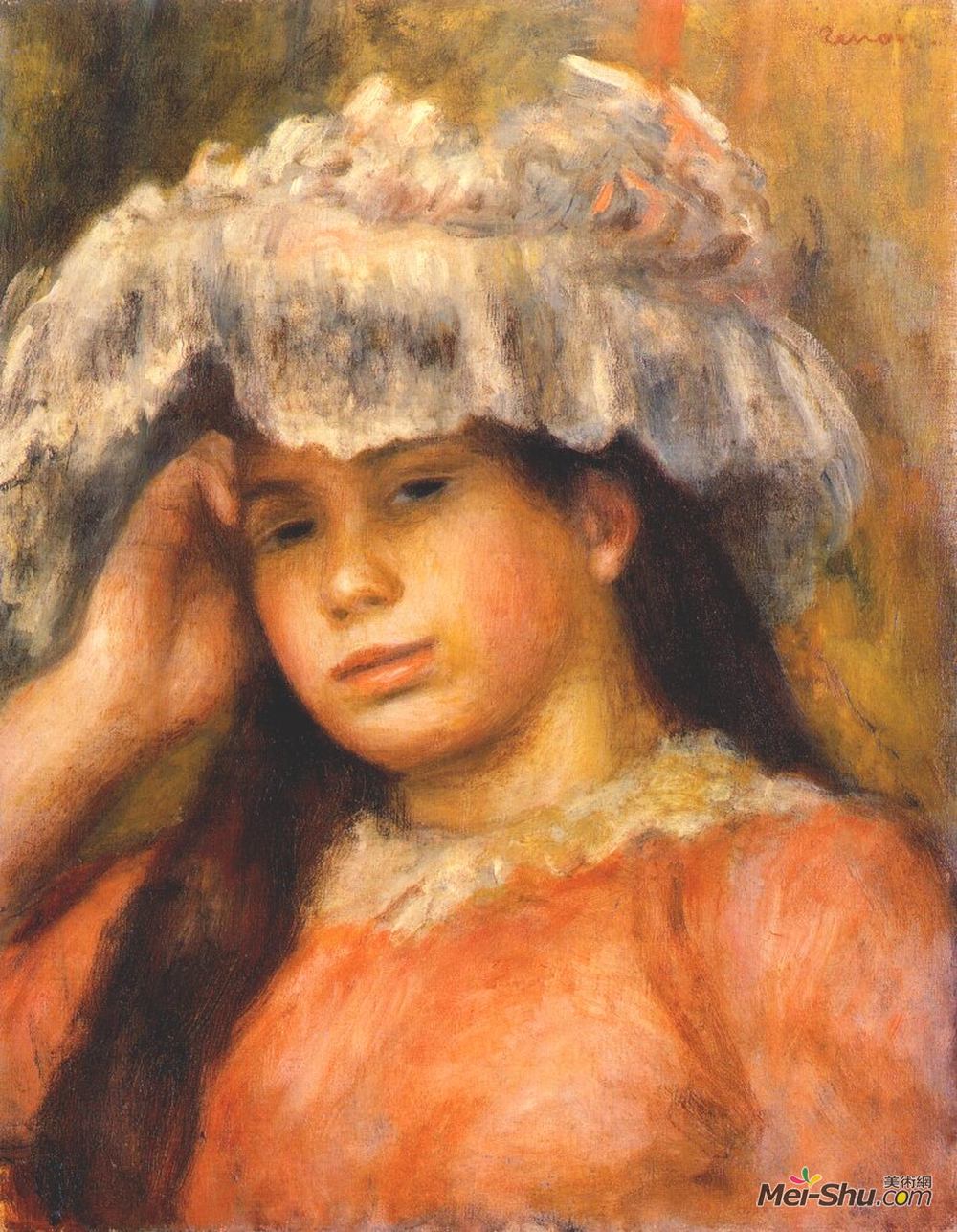 皮耶尔·奥古斯特·雷诺阿(Pierre-Auguste Renoir)高清作品《戴帽子的年轻女子》