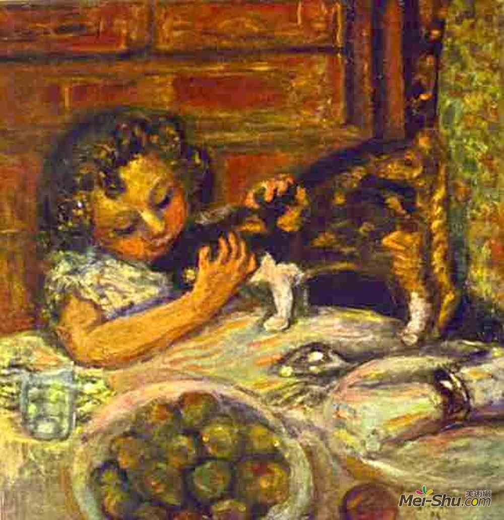 皮尔·波纳尔(Pierre Bonnard)高清作品《带猫的小女孩》