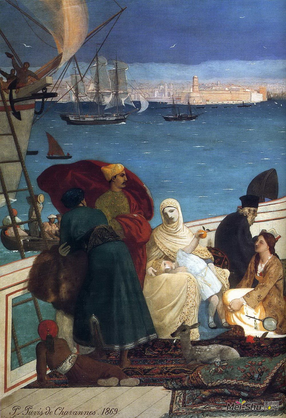 皮埃尔·皮维·德·夏凡纳(Pierre Puvis de Chavannes)高清作品《马赛，门到东方（详细）》