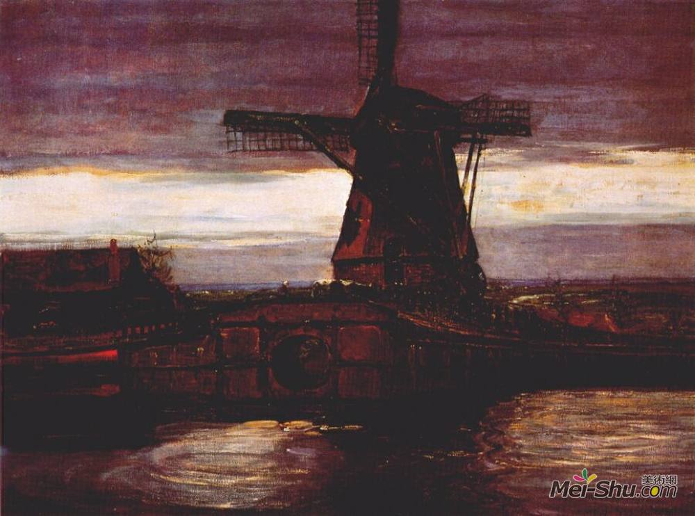 皮特·蒙德里安(Piet Mondrian)高清作品《有条纹天空的磨粉机》