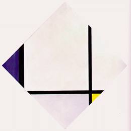 《菱形成分3线蓝灰黄》皮特·蒙德里安(Piet Mondrian)高清作品欣赏