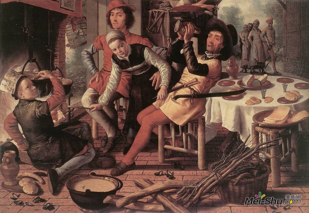 彼得·艾尔特森(Pieter Aertsen)高清作品《壁炉旁的农民》