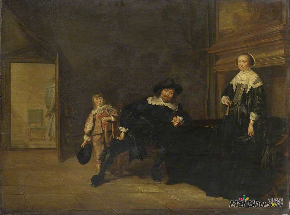 彼得·柯德(Pieter Codde)高清作品《一个男人、一个女人和一个男孩在房间里的肖像》