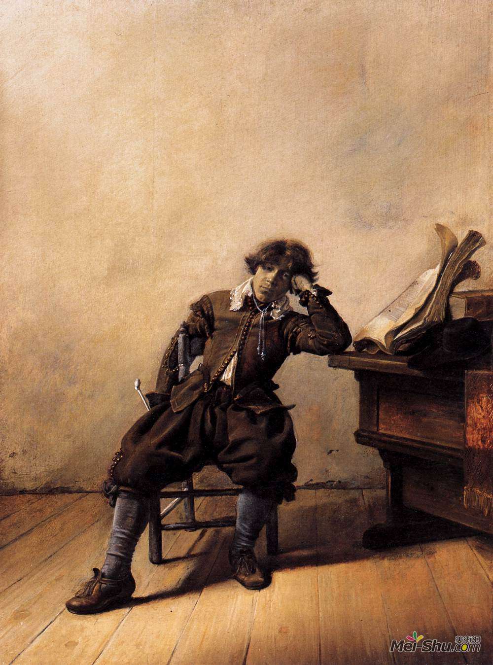 彼得·柯德(Pieter Codde)高清作品《青年学者在他的研究中。惆怅》