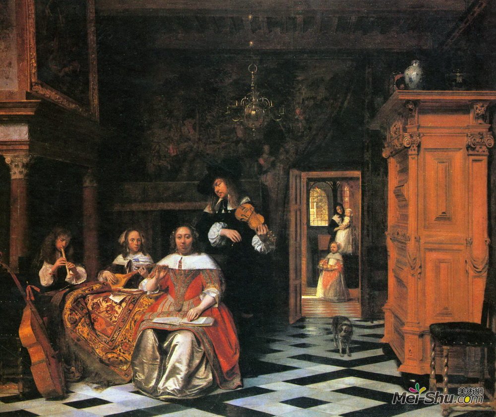 皮特尔·德·胡格(Pieter de Hooch)高清作品《一个音乐家家族的肖像》