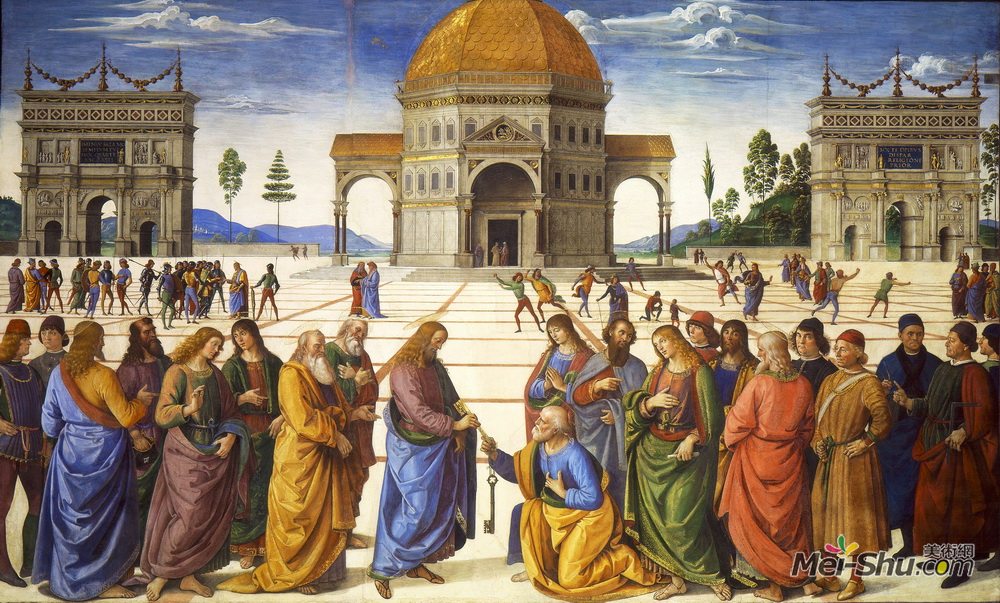 彼得罗·贝鲁吉诺(Pietro Perugino)高清作品《基督将钥匙交给圣彼得》