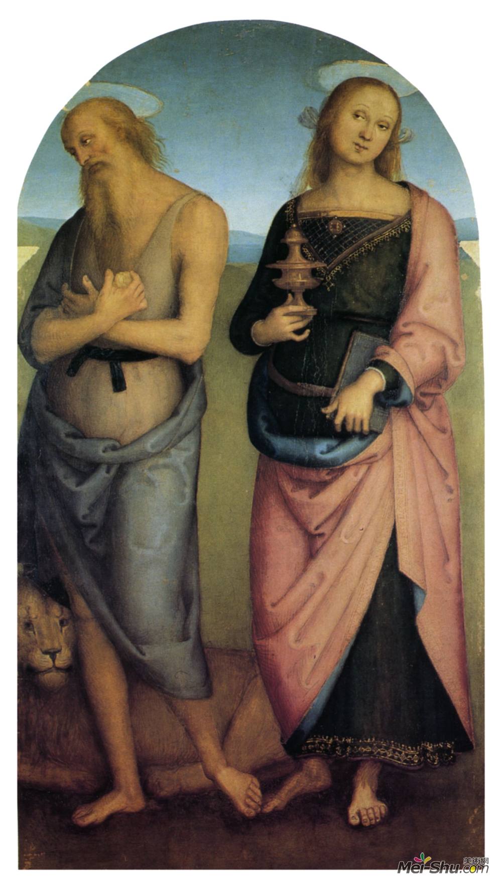 彼得罗·贝鲁吉诺(Pietro Perugino)高清作品《Pala di Sant Agostino (St. Jerome and Santa Maria Magdalena)》