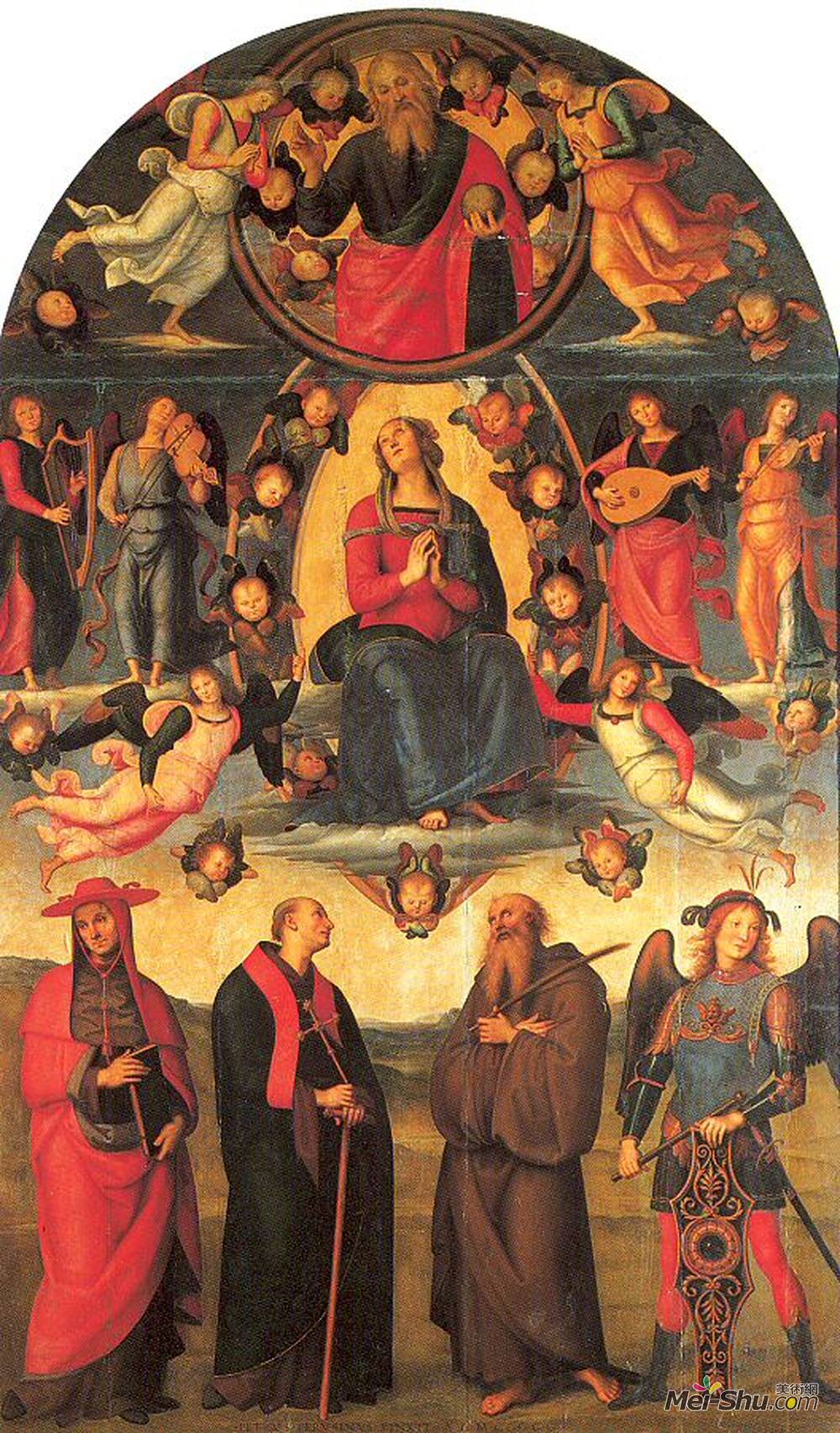 彼得罗·贝鲁吉诺(Pietro Perugino)高清作品《The Virgin enthroned, with angels and saints, Vallombrosa Al》