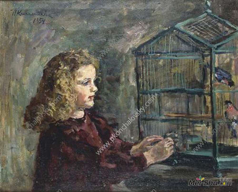 孔科洛夫茨基(Pyotr Konchalovsky)高清作品《一个带着鸟的女孩》