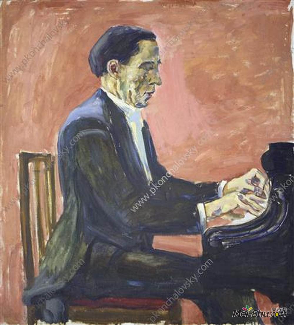 孔科洛夫茨基(Pyotr Konchalovsky)高清作品《法国钢琴家阿尔弗雷德·柯尔托肖像》