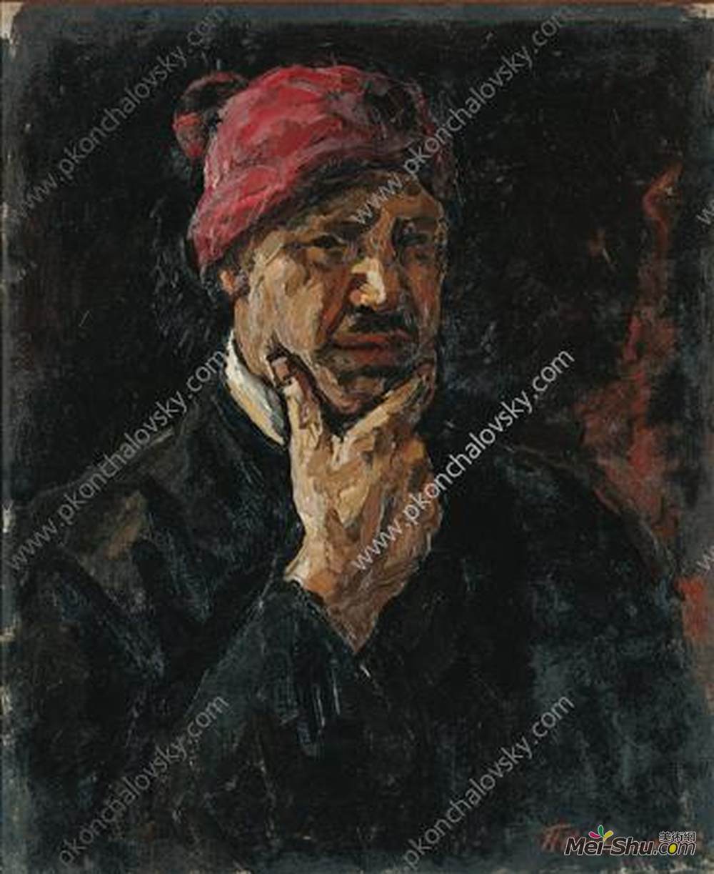 孔科洛夫茨基(Pyotr Konchalovsky)高清作品《自画像（红帽子）》