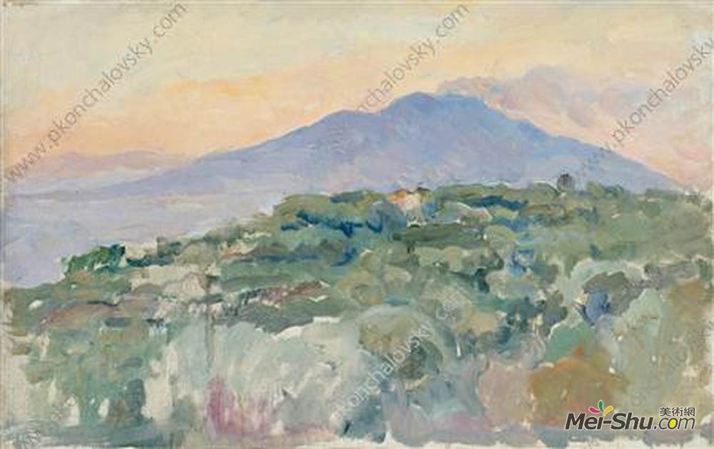 孔科洛夫茨基(Pyotr Konchalovsky)高清作品《索伦托。维苏威火山在傍晚。》