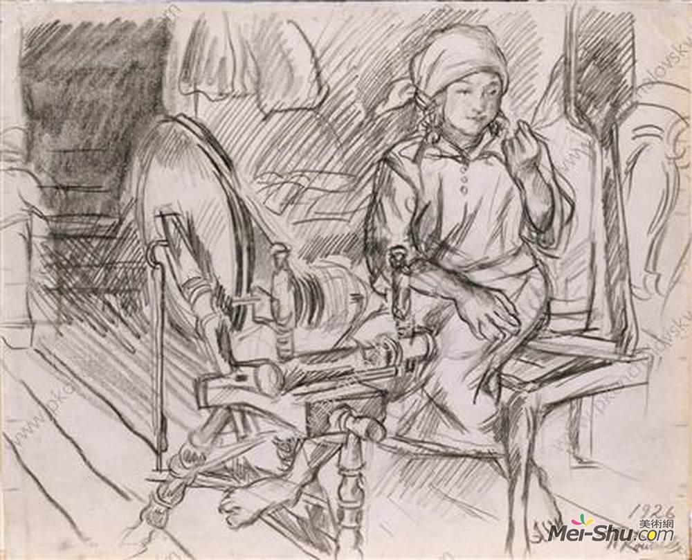 孔科洛夫茨基(Pyotr Konchalovsky)高清作品《纺纱机。画“纺纱机”。》