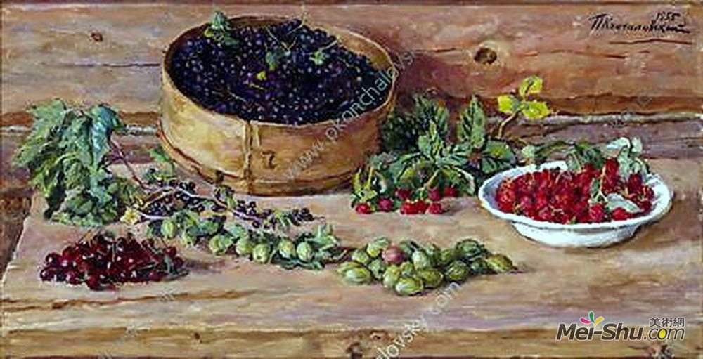 孔科洛夫茨基(Pyotr Konchalovsky)高清作品《静物筛子上的醋栗》