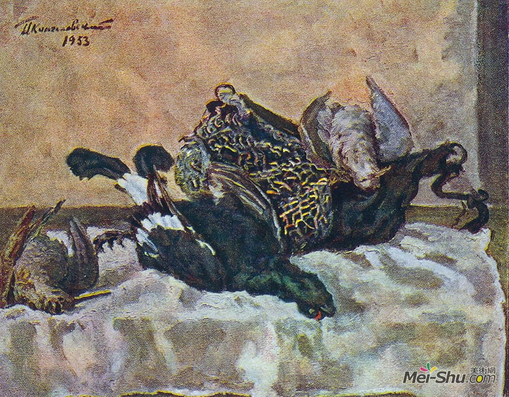 孔科洛夫茨基(Pyotr Konchalovsky)高清作品《静物。松鸡和伍德考克。》