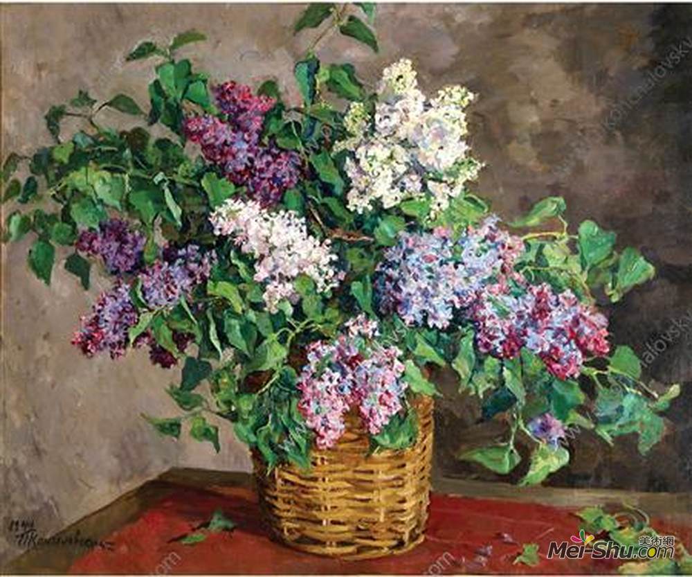 pyotr konchalovsky孔科洛夫茨基油画1451《静物紫丁香在篮子里》孔科