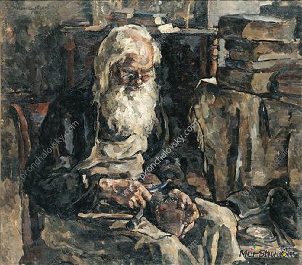 孔科洛夫茨基(Pyotr Konchalovsky)高清作品《工作中的鞋匠》