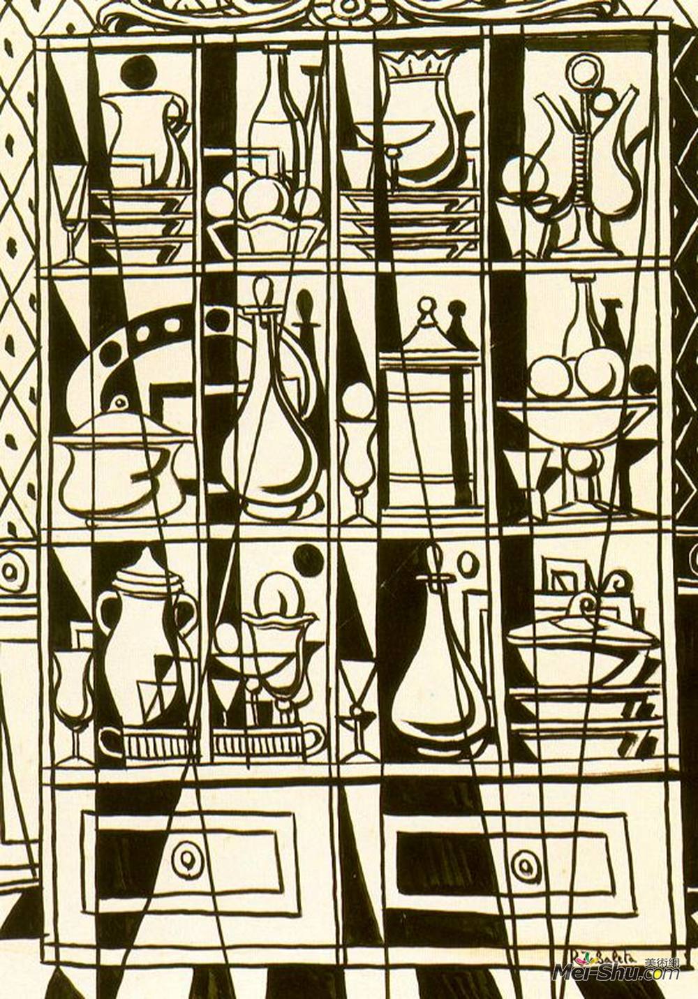 拉斐尔·萨巴莱塔(Rafael Zabaleta)高清作品《绘画餐具柜（酒馆橱窗）》