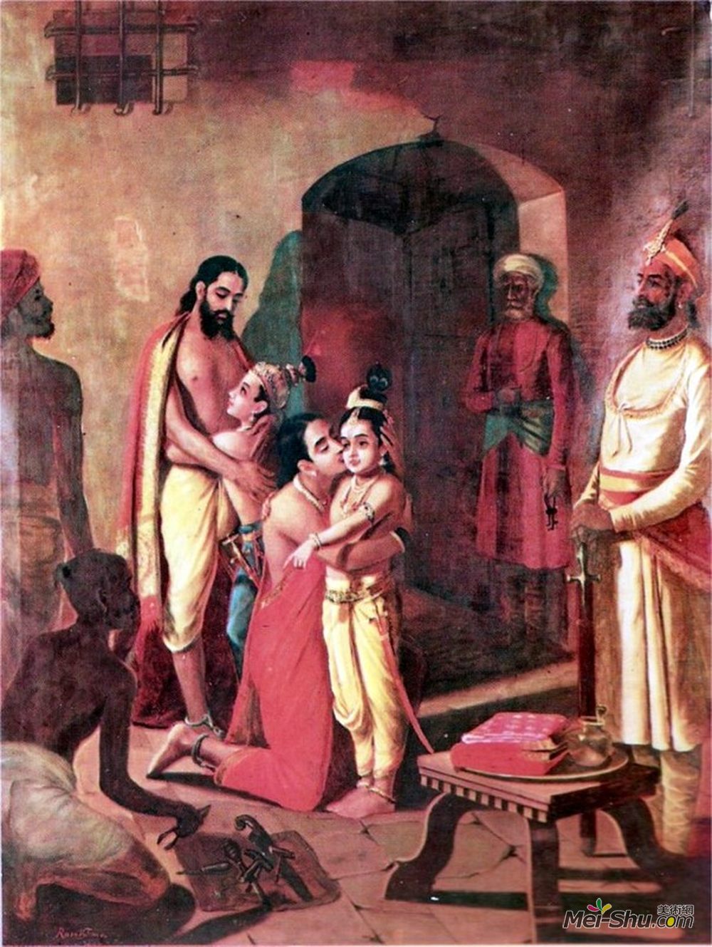 拉贾·拉维·瓦尔马(Raja Ravi Varma)高清作品《奎师那遇上父母》