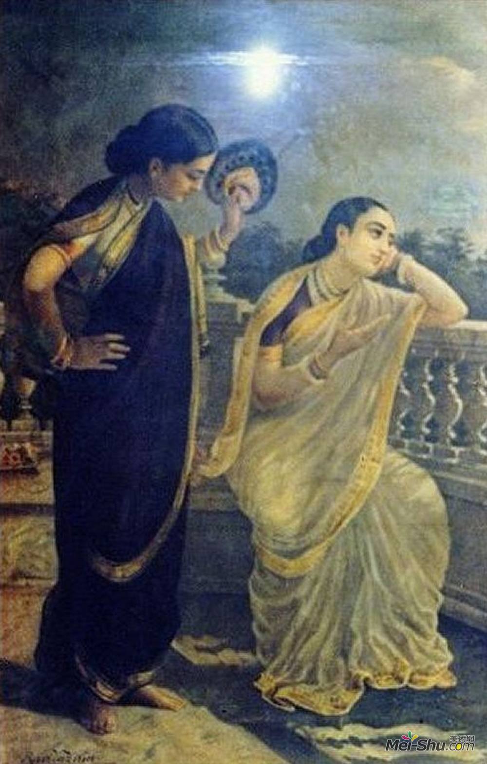 拉贾·拉维·瓦尔马(Raja Ravi Varma)高清作品《月光下的淑女》