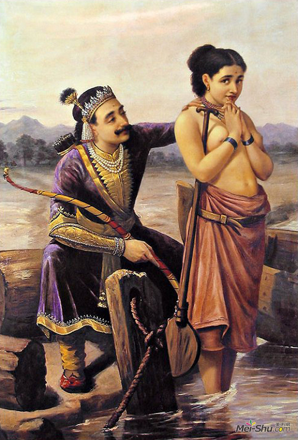 拉贾·拉维·瓦尔马(Raja Ravi Varma)高清作品《Santhanu和Matsyagandhi》