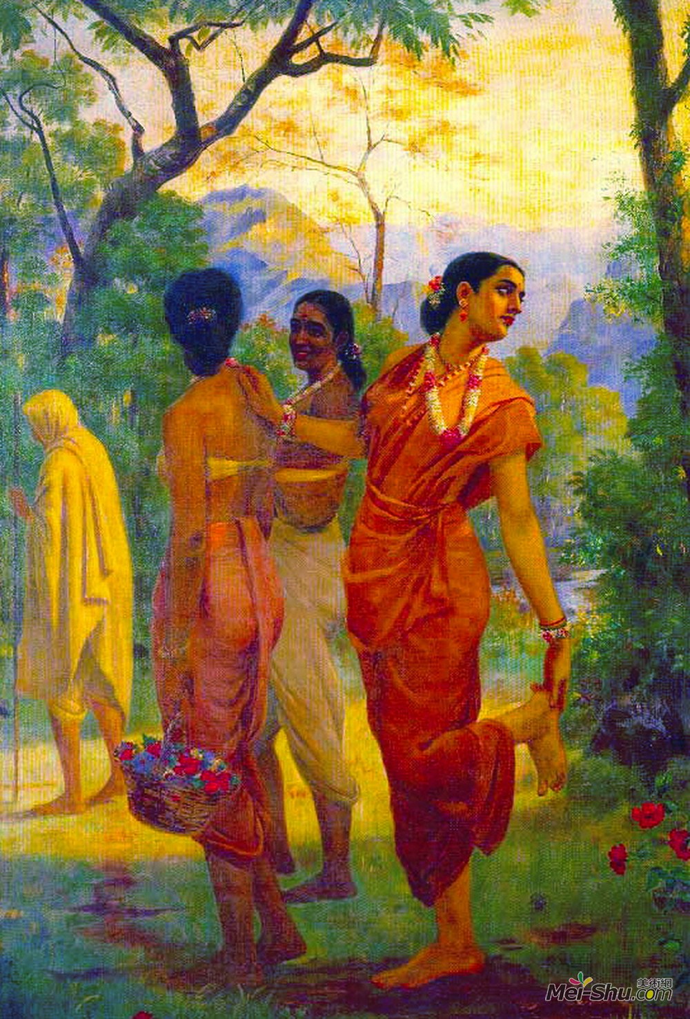 拉贾·拉维·瓦尔马(Raja Ravi Varma)高清作品《沙坤塔拉回头瞥见杜珊塔》