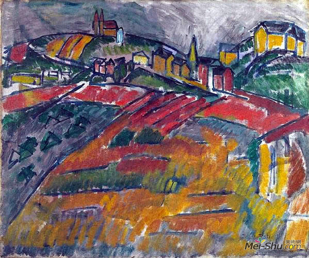 劳尔·杜飞(Raoul Dufy)高清作品《红黄相间的风景》
