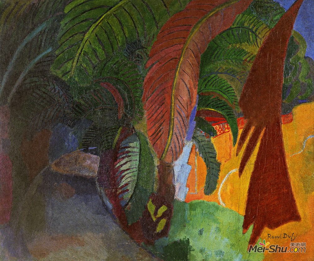 劳尔·杜飞(Raoul Dufy)高清作品《玛蒂格的棕榈树（向高更致敬）》