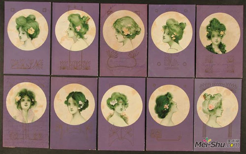 拉斐尔基什内尔(Raphael Kirchner)高清作品《女孩在紫罗兰上围成一圈》